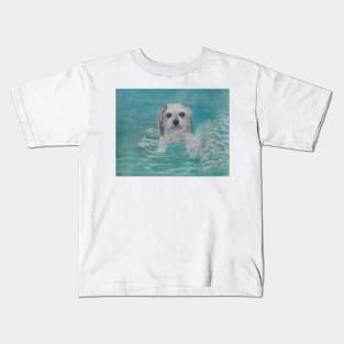 Dog walking on water Kids T-Shirt